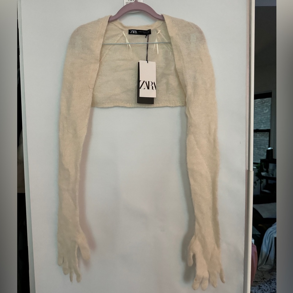 Zara alpaca blend gloved bolero cardigan- white limited edition (Size xs-s)